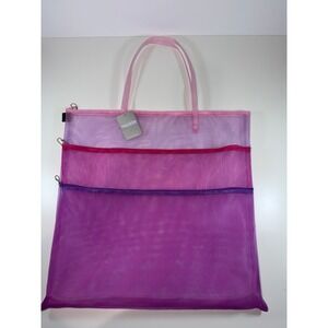 New Walker Mesh 3 Zipper Tote Bag Large Purple Ombre Multi Pocket Needlework